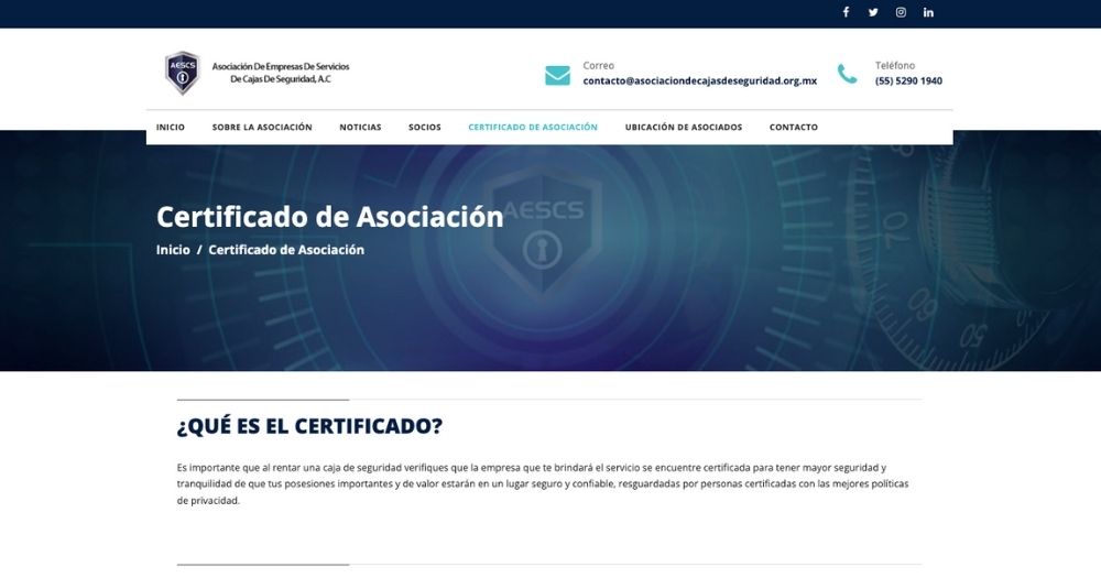Sitio Asociación de Empresas de Servicios de Cajas de Seguridad, A.C. muestra