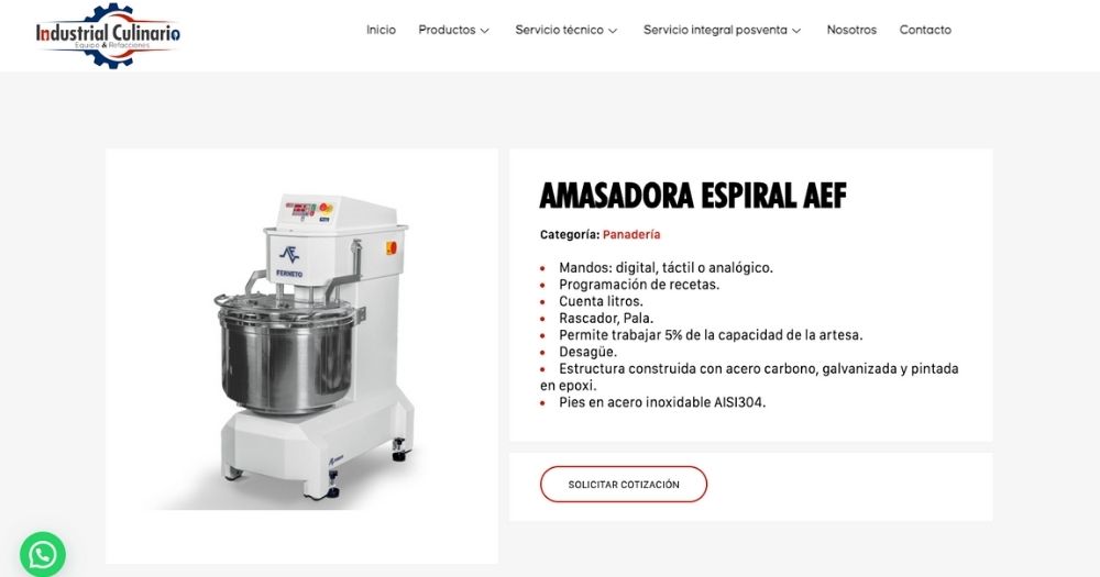 Sitio industrial culinario muestra