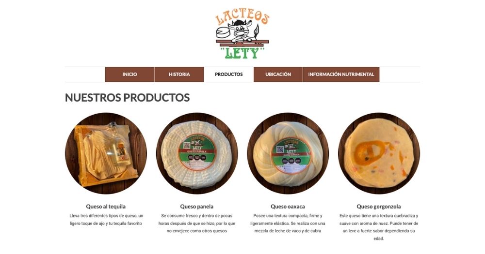 Sitio Lácteos Lety muestra